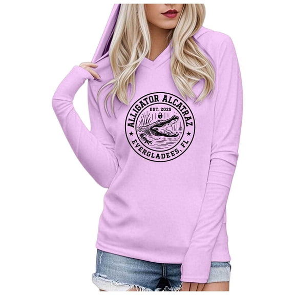 Landzoo One Women's Hooded Sweatshirt Long Sleeve Casual Loose Fit Print Pullover For Fall Winter Comfort Wear Cozy Stylish Women's Sweatshirt L