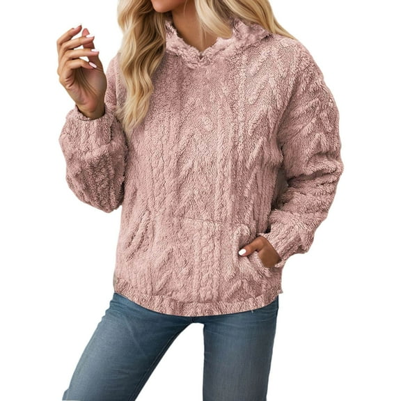 Landzoo One Women's Hoodie Winter Warm Oversized Pullover Sweatshirt With Jacquard Design Soft Cozy Casual Hooded Top For Fall And Cold Weather Cozy Breathable Women's Hoodie S