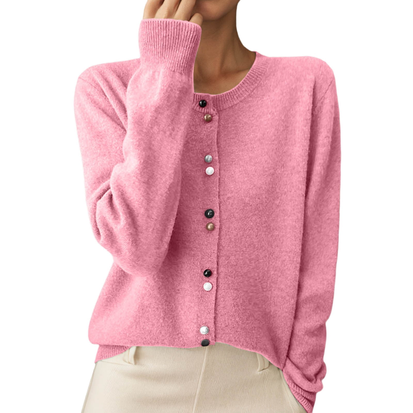 Round neck open knitted crochet solid sweater