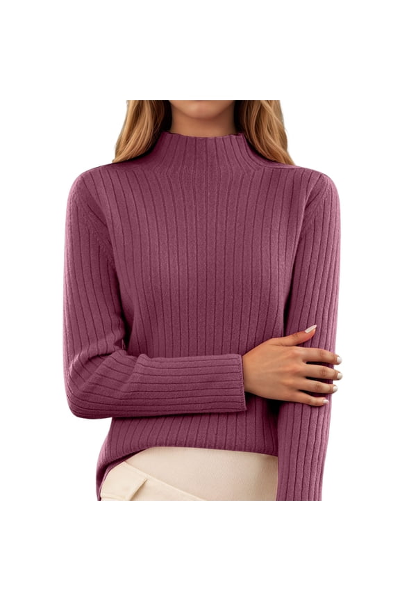 Women's Knit Sweater Pullover Turtleneck Top Casual Wear Soft Comfortable Stretchable Long Sleeve Blouse For Spring Fall Winter Beautiful Stylish Women's Dress