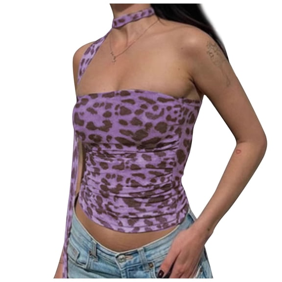 Landzoo One Women's Leopard Print Tube Top Ruched Strapless Mesh Crop Top Going Out Top Print Bandeau Tops For Women Cozy Stylish Basic Tube Tops