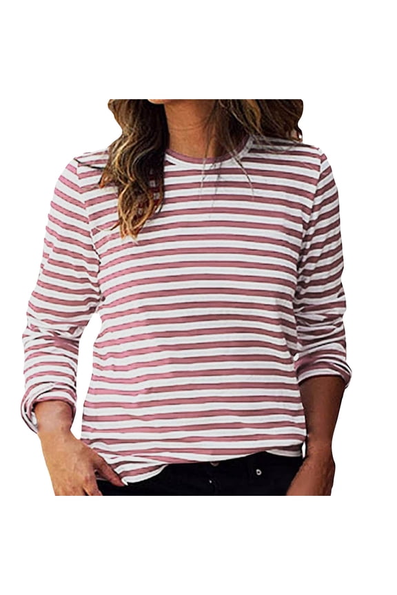 Women's New Women's Crew Neck Long Sleeve Loose Knit Striped T Shirt Stylish Cozy Women's T-Shirts