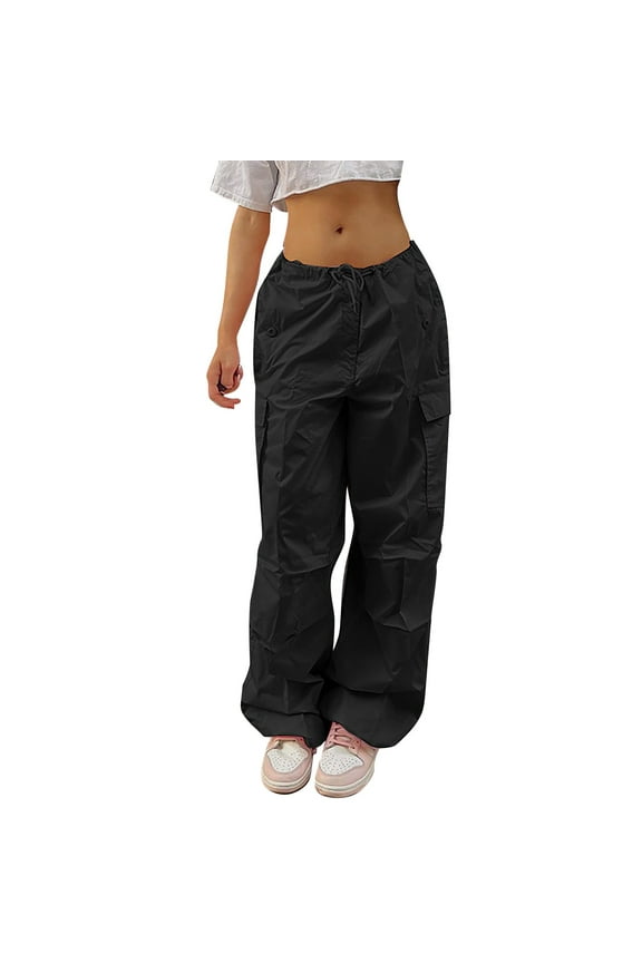 Women's Plus Size Tethered Straight Cargo Pants Straight Wide Leg Loose Casual Trousers Soft Stylish Women's Casual Pants