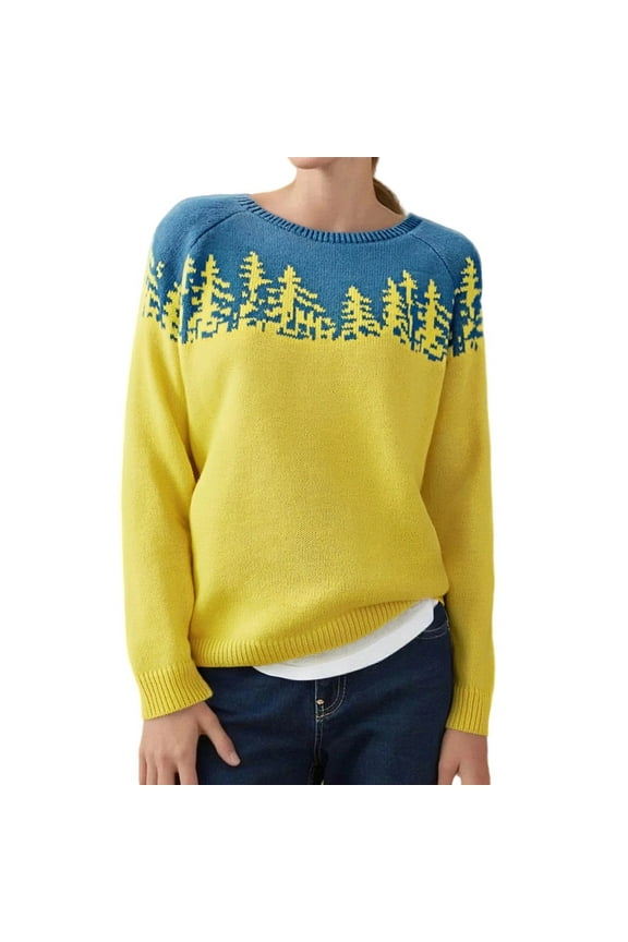 Women's Print Sweater Casual Loose Fit Round Neck Color Block Knit Pullover T Shirt Soft Comfortable Stylish Top Stylish Beautiful Women's T-Shirts