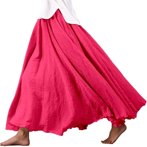 Landzoo One Women's Stretchy Waist Flowy Midi Skirt For Daily Wear Vacation Dance Comfortable Elastic High Waist Long Skirt Basic Solid Color Casual Boho Skirt Beautiful Stylish Women's Skirt