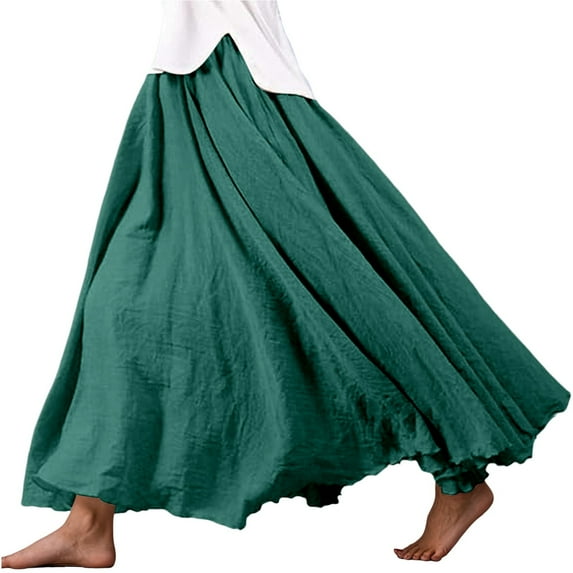 Landzoo One Women's Stretchy Waist Flowy Midi Skirt For Daily Wear Vacation Dance Comfortable Elastic High Waist Long Skirt Basic Solid Color Casual Boho Skirt Beautiful Cozy Women's Dress
