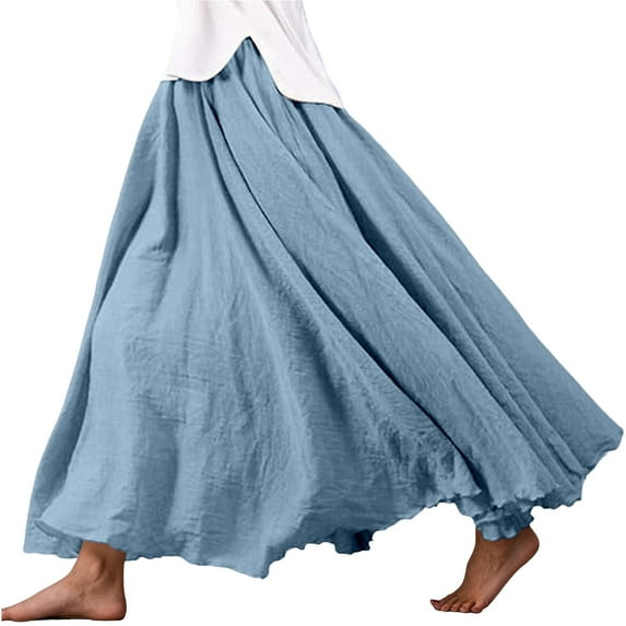 Landzoo One Women's Stretchy Waist Flowy Midi Skirt For Daily Wear Vacation Dance Comfortable Elastic High Waist Long Skirt Basic Solid Color Casual Boho Skirt Beautiful Stylish Women's Dress