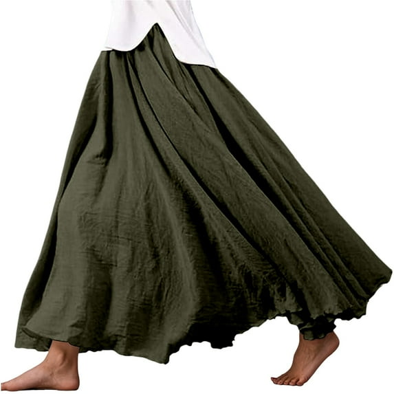 Landzoo One Women's Stretchy Waist Flowy Midi Skirt For Daily Wear Vacation Dance Comfortable Elastic High Waist Long Skirt Basic Solid Color Casual Boho Skirt Beautiful Stylish Women's Skirt