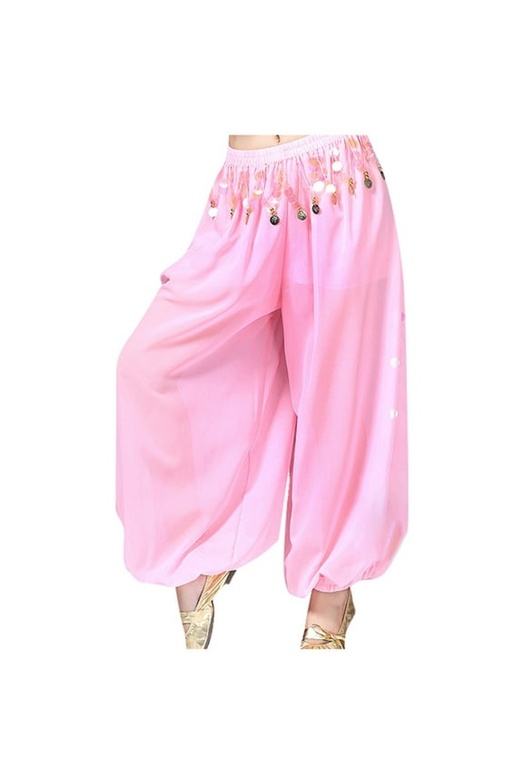 Women's Stylish Belly Dance Pants Chiffon Split Wide Leg Dance Pants Sequined Pants Soft Beautiful Women's Casual Trousers