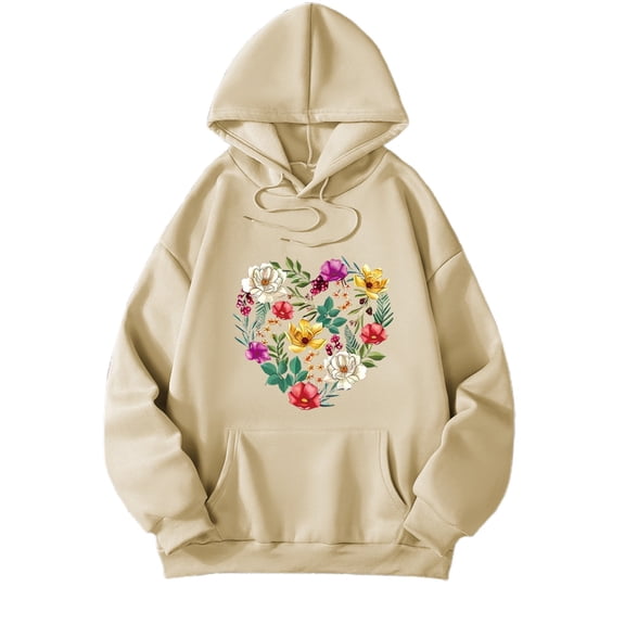 Landzoo One Women's Stylish Printed Loose Fit V Neck Hooded Sweatshirt For Casual Wear Travel Dating And Daily Outfits With Long Sleeves And Pullover Design Cozy Stylish Women's Sweatshirt S