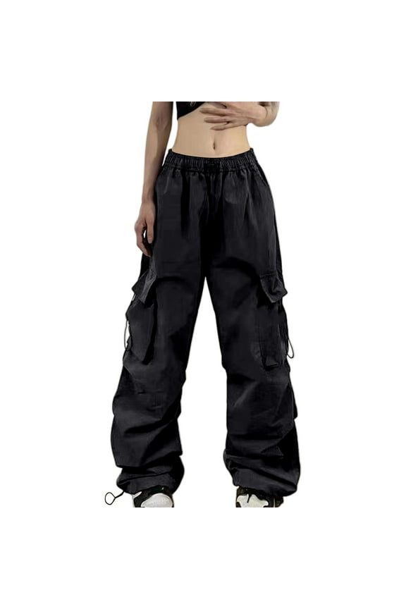 Women's Summer Cargo Parachute Pants Loose Fit Pocket Vintage Street Style Soft Beautiful Women's Casual Trousers