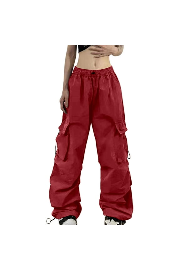 Women's Summer Cargo Parachute Pants Loose Fit Pocket Vintage Street Style Soft Beautiful Women's Casual Trousers