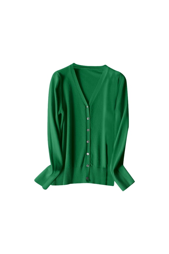 Women's V Neck Knitted Cardigan Sweater Long Sleeve Spring Autumn 2026 Fashion Lightweight Layering Top Beautiful Basic Women's Cardigan