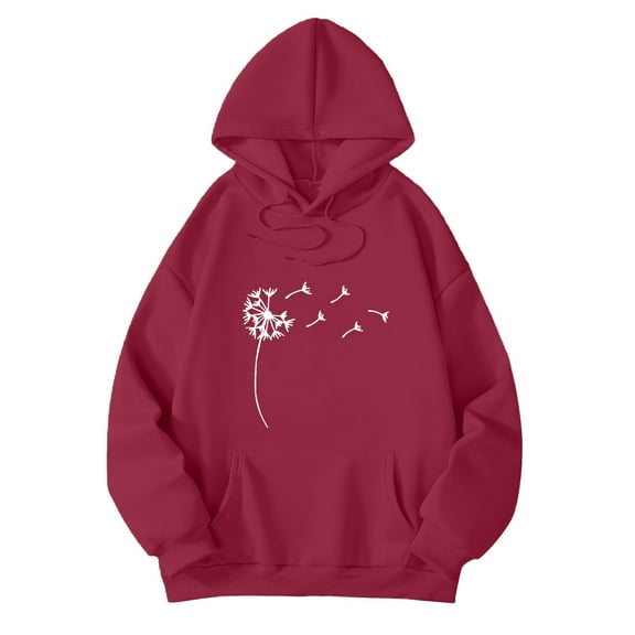 Landzoo One Women's Winter Oversized Fashion Printed Hooded Round Neck Sweatshirt Cozy Breathable Women's Hoodie S