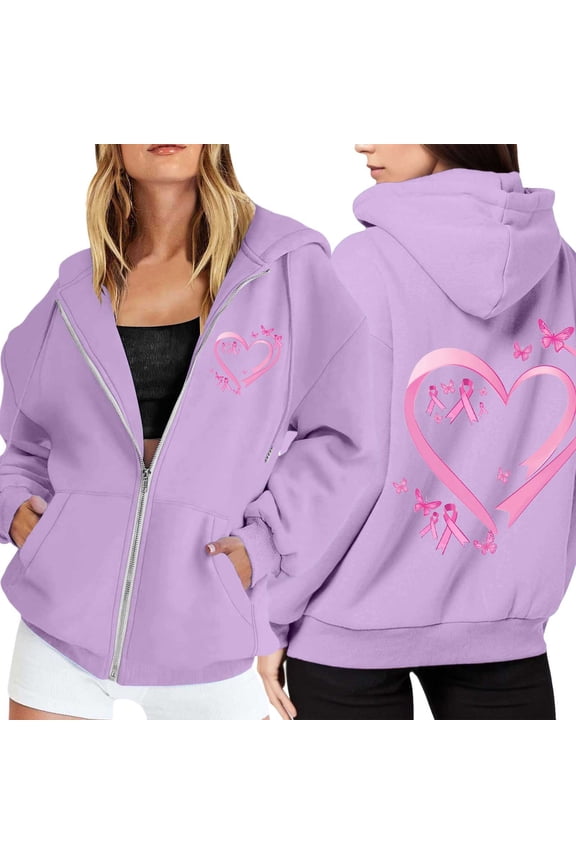 Women's Zip Up Hoodie Cancer Awareness Month Long Sleeve Pullover With Drawstring Pocket For Casual Winter Sports And Outdoor Activities Cozy Stylish Women's Sweatshirt M