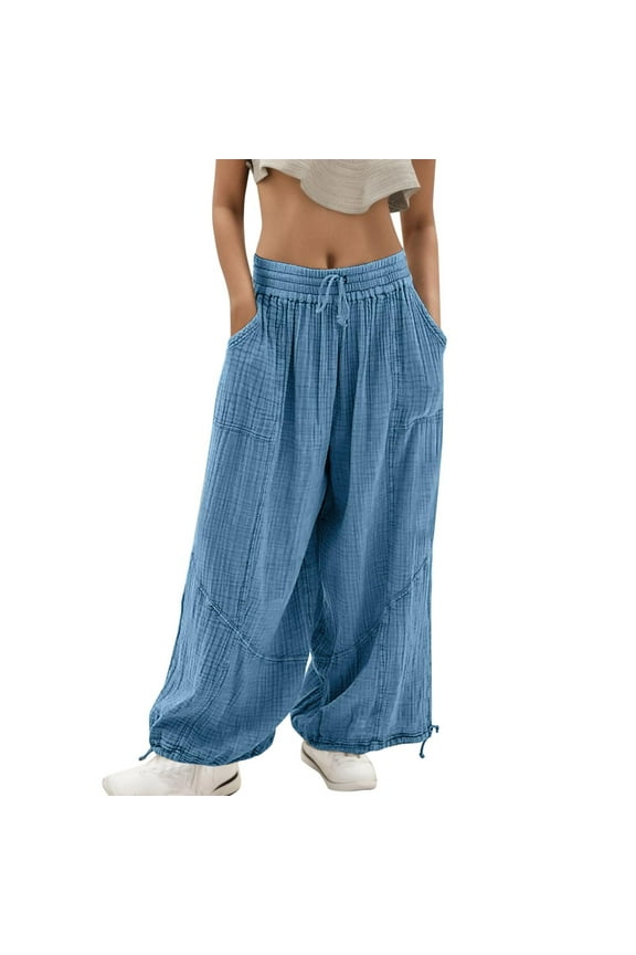 Womens Baggy Utility Pants Summer High Waisted Wide Leg Cargo Pants With Pockets Soft Stylish Women's Casual Pants