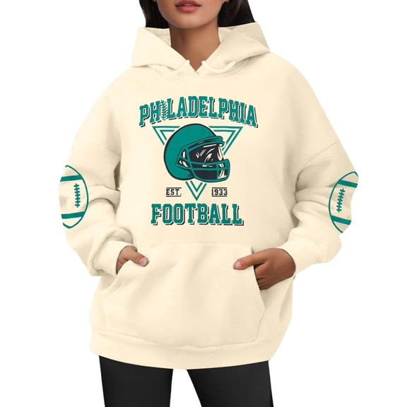 Landzoo One Womens Football Hoodie Game Day Sweatshirt Football Mom Shirt Casual Crewneck Pullover Cozy Breathable Women's Hoodie M