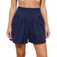 thumbnail image 1 of Landzoo Shorts For Women Solid Color Elastic Waist With Pockets Summer Comfortable Women Shorts Size 3XL Navy, 1 of 5