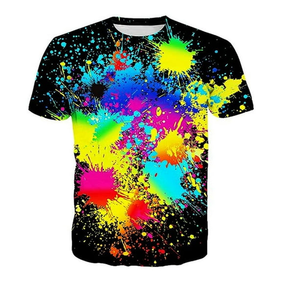 Landzoo Summer Men's Color Inkjet Digital Print Leisure Sports Short Sleeve T Shirt Cozy Loose Men's Tops