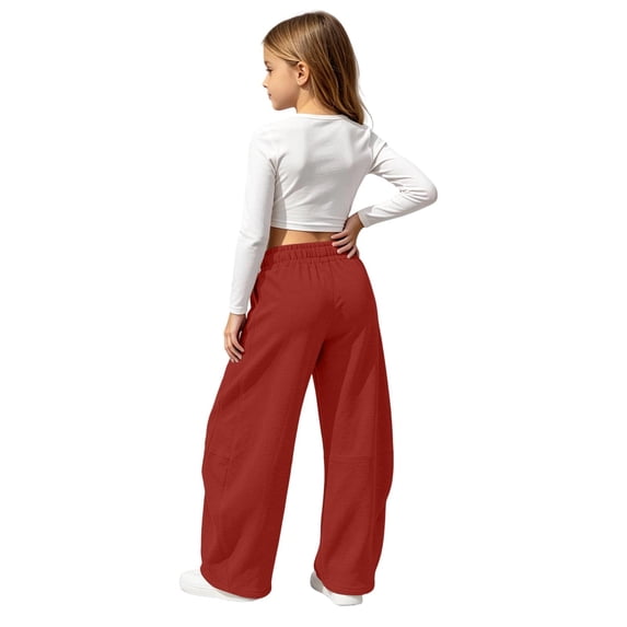 Landzoo Teen Girls Active Pants Curved Leg Sweatpants With Pockets Fall Casual Kid Girls Baggy Trousers
