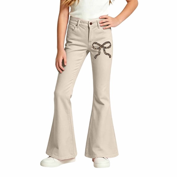 Landzoo Girls Flared Pants Bowknot Graphic Slim Fit High Waisted Fall Casual Kid Girls Trousers