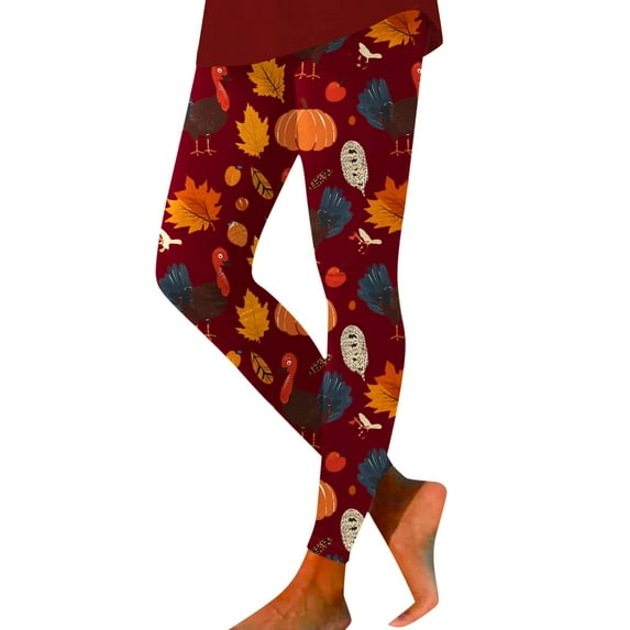 Landzoo Thanksgiving Turkey Pumpkin Maple Print High Waisted Tight Fitting Comfortable Sports Leggings For Women Stretchy Skin friendly Women's Leggings Pants