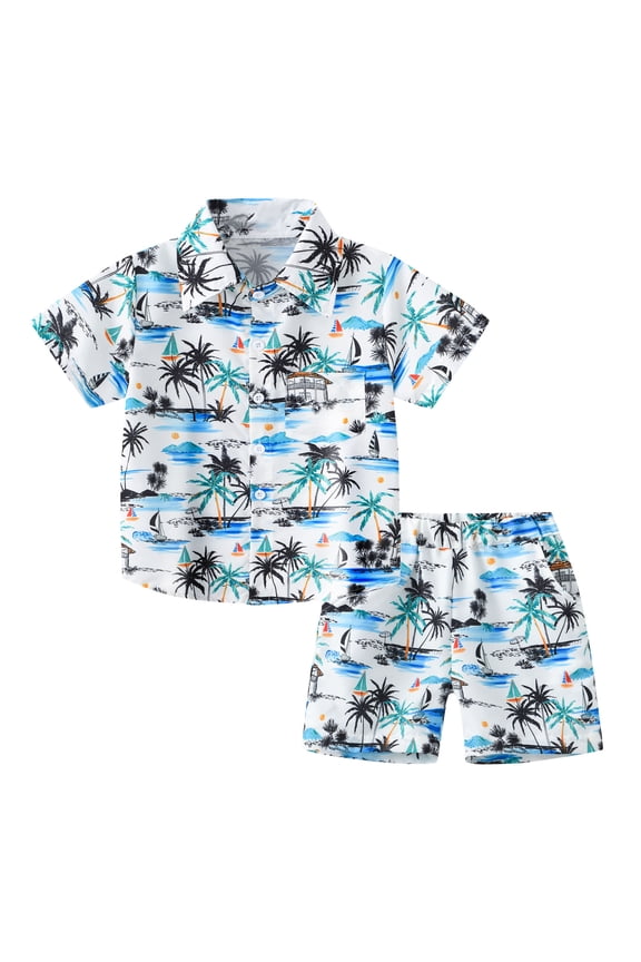 Toddler Boys Girls Outfit Set Pineapple Print Short Sleeve Notch Neck Shirt With Graphic Print Shorts Outfit Summer Hawaii Vacation Casual Boys Set Size 7-8 Years White