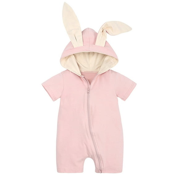 Landzoo Toddler Boys Girls Solid Zipper Hooded Rabbit Bunny Casual Romper Jumpsuit Playsuit Sunsuit Clothes 18M Breathable Cute Boys Bodysuits