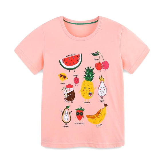 Landzoo Toddler Boys Girls T-Shirt Fruit Print Short Sleeve Crew Neck Tops Summer Casual Girls Tees Size 1-2 Years Light Pink