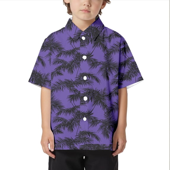 Landzoo Toddler Boys Shirt Floral Print Short Sleeve Notch Neck Tees Summer Breathable Boys T-Shirt Size 8-9 Years Purple