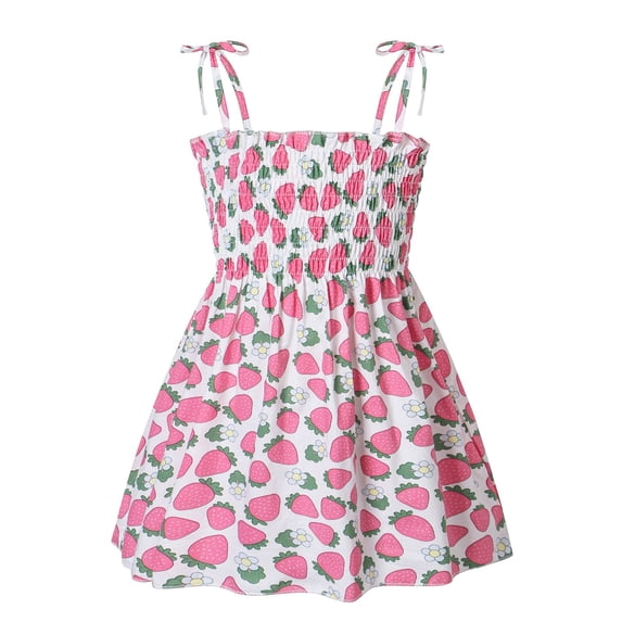 Landzoo Toddler Girls Dress Strawberry Print Sleeveless Halter Summer Breathable Girls Dresses Size 4-5 Years White