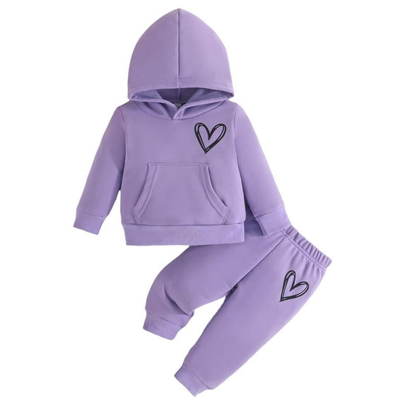 Landzoo Toddler Girls Long Sleeve Valentine's Day Heart Print Hooded T Shirt Pullover Tops Pants Outfits Warm Casual Children Clothing Sets
