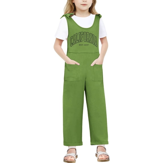 Landzoo Toddler Girls Romper Letter Print Sleeveless Halter Jumpsuits With Summer Quick Dry Girls Onesie Size 5-6 Years Green