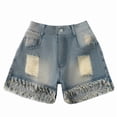thumbnail image 1 of Landzoo Toddler Girls Shorts Solid Color Elastic Waist With Pockets Summer Casual Girls Denim Shorts Size 7-8 Years Blue, 1 of 7