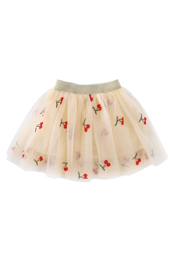 Toddler Girls Skirts Cherry Pattern Print Elastic Waist Flutter Summer Fashion Girls Tutu Skirt Size 2-3 Years Yellow