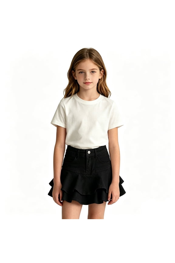 Toddler Girls Skirts Solid Color Zip Front A-Line Summer Fashion Girls Flutter Skirt Size 3-4 Years Black