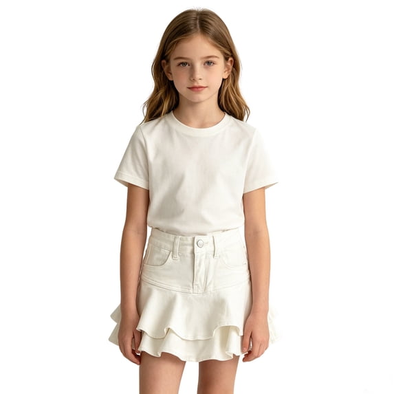 Landzoo Toddler Girls Skirts Solid Color Zip Front A-Line Summer Fashion Girls Flutter Skirt Size 9-10 Years White