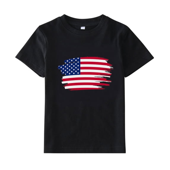 Landzoo Toddler Kids Boys 4Th Of July Graphic Print Short Sleeve Crew Neck T-Shirt Patriotic Independence Day Summer Casual Toddler Tees Size 3-4 Years Black