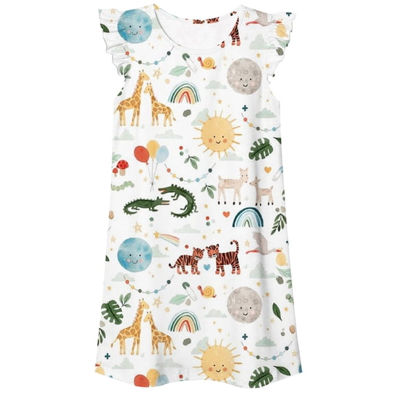Landzoo Toddler Kids Girls Dress Cartoon Animal Print Sleeveless Crew Neck Summer Loose Fit Girls Dresses Size 3-4 Years Green