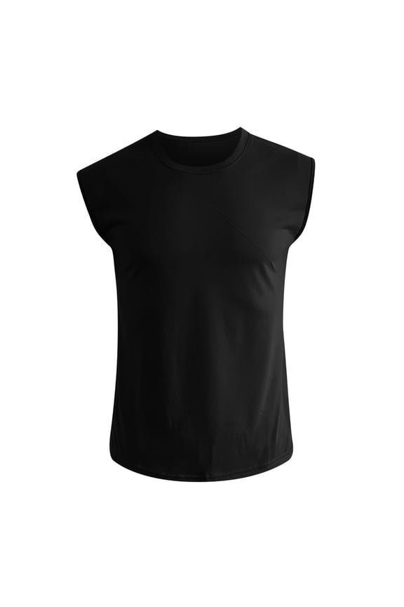 Vest For Men Solid Color Sleeveless Crew Neck Undershirt Summer Breathable Men Tank Tops Size S Black