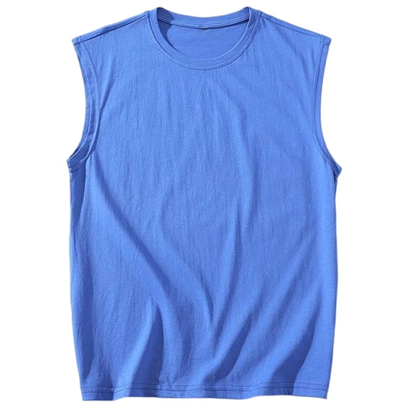Landzoo Vest For Men Solid Color Sleeveless Crew Neck Undershirt Summer Comfortable Men Tank Tops Size L Blue