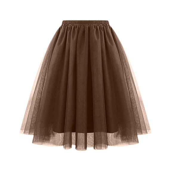 Landzoo Waist Pleated Mesh Skirt Soft Drape Mid Length Skirt Large Size A Line Skirt Comfortable Casual Women's Skirt
