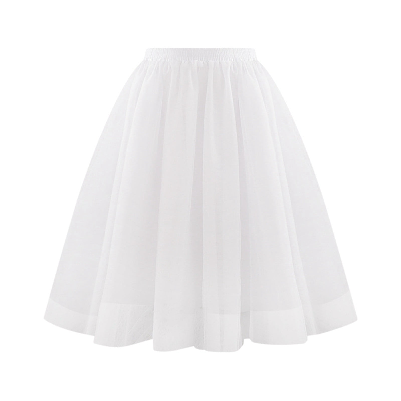 Landzoo Waist Pleated Mesh Skirt Soft Drape Mid Length Skirt Large Size A Line Skirt Fashionable Comfortable Casual Women's Skirt