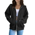 thumbnail image 1 of Landzoo Women Fashion Solid Color Loose Hooded Zipper Hoodie Long Sleeve Jacket Warm Breathable Women's Hoodie, 1 of 5