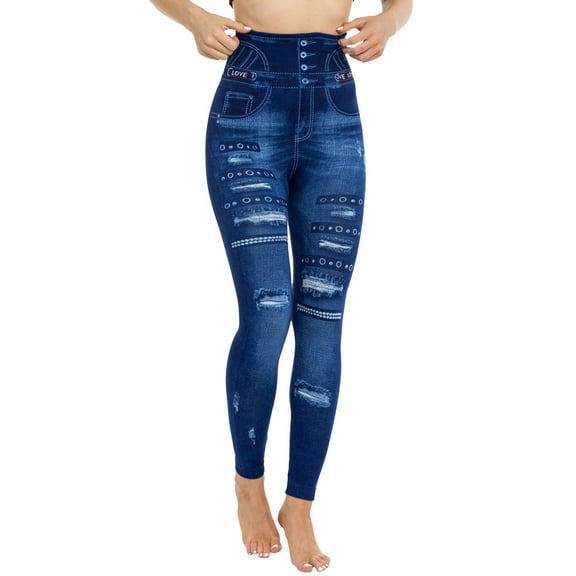 Landzoo Women High Elastic Waist Jeans Tights Funny Imitation Denim Print Workout Yoga Pant Tailored Skin friendly Women's Fitness Pants