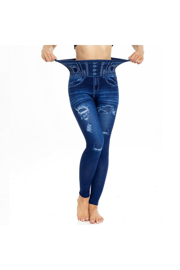 Women High Elastic Waist Jeans Tights Funny Imitation Denim Print Workout Yoga Pant Tailored Skin friendly Women's Fitness Pants