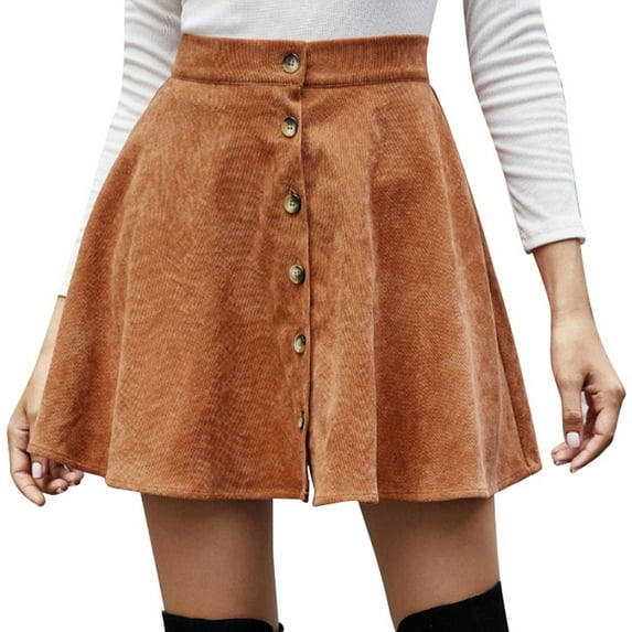 Landzoo Women Lady Solid Color High Waist Corduroy A Line Skirt Mini Skirt Cozy Distinctive Women's Skirt