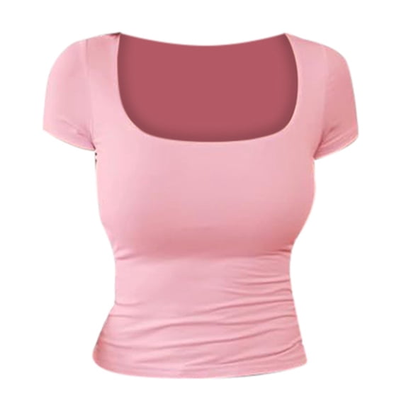Landzoo Women'S Shirt Solid Color Short Sleeve U-Neck Tees Summer Breathable Women T-Shirt Size XL Pink