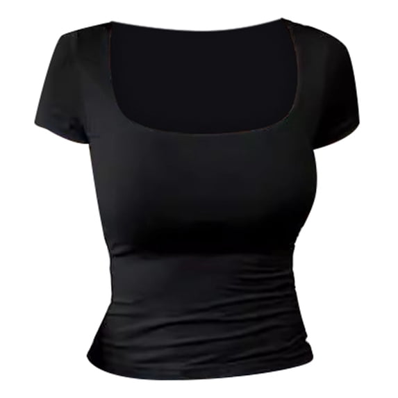 Landzoo Women'S Shirts Solid Color Short Sleeve U-Neck T-Shirt Summer Loose Fit Women Tops Size XL Black