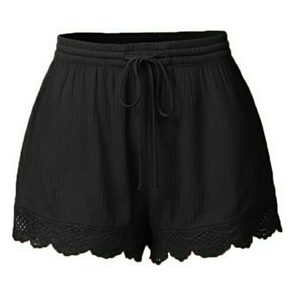 Landzoo Women'S Shorts Solid Color Elastic Waist With Drawstring Summer Casual Women Shorts Size L Black